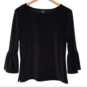Sailor Sailor Black Stretch Velvet Bell Sleeve Top | S
